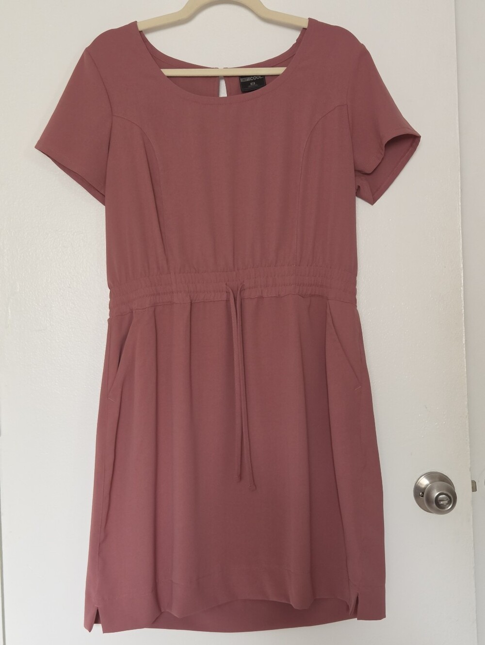 32 Degrees Dusty Rose Short Sleeve Drawstring Waist Mini Dress